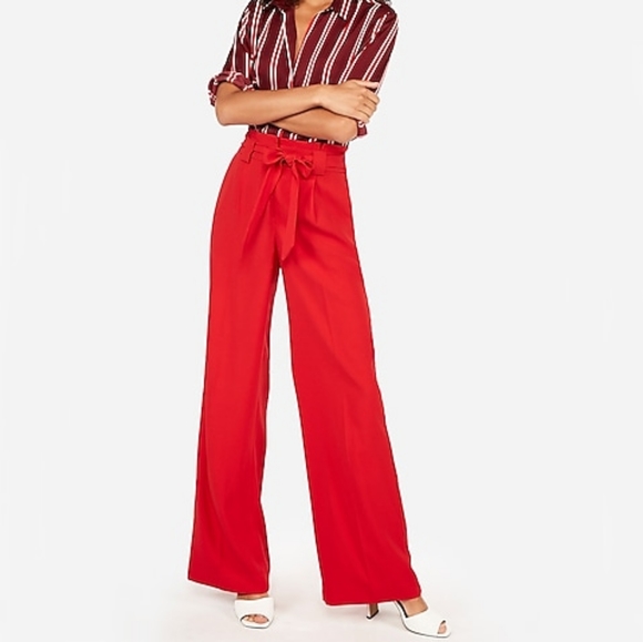 high waisted paperbag wide leg trousers